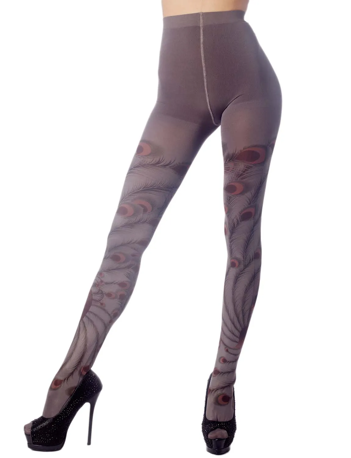 iB-iP Women's Stocking Peacock Tail Print Charming Sheers Seam Tights Pantyhose