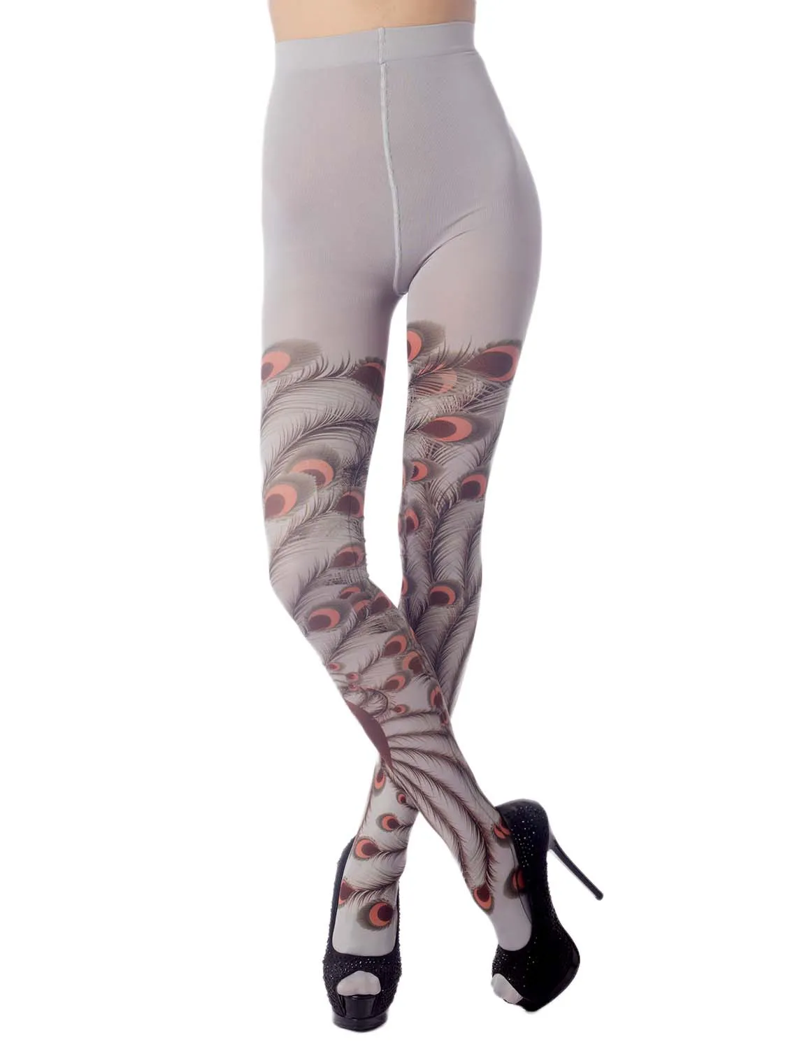 iB-iP Women's Stocking Peacock Tail Print Charming Sheers Seam Tights Pantyhose