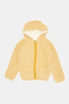 Infant Boys Mustard Sherpa Hooded Cardigan