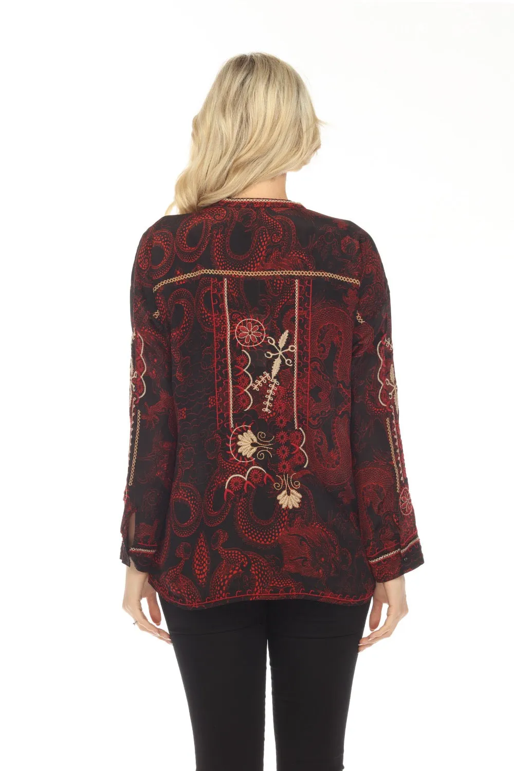 Johnny Was Biya Belina Silk Embroidered Tunic Top Boho Chic B23823AO