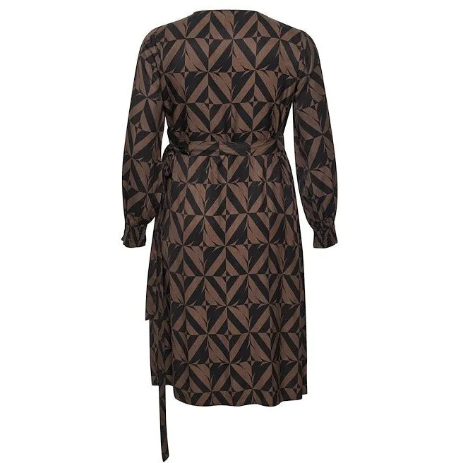 Kaffe Crazina Wrap Dress in Black and Brown