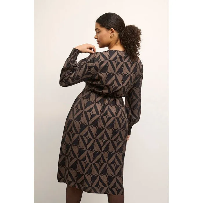 Kaffe Crazina Wrap Dress in Black and Brown