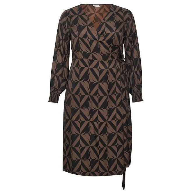 Kaffe Crazina Wrap Dress in Black and Brown