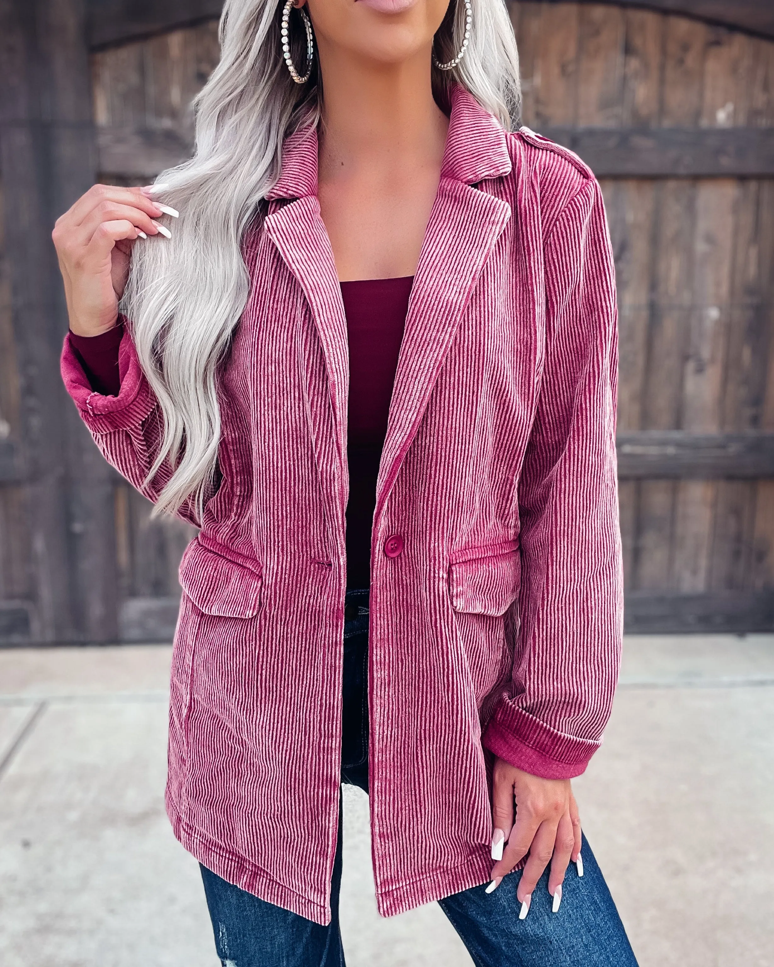 Kendrid Corduroy Blazer - Burgundy