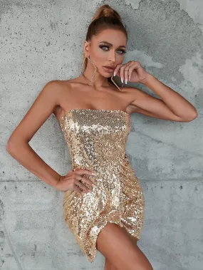 KittenAlarm - Wrap Hem Sequins Tube Dress