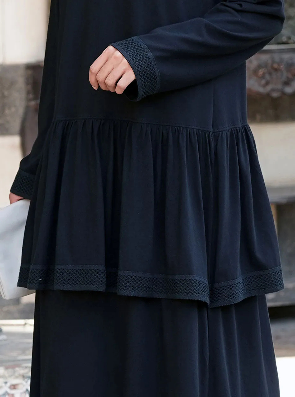 Lace Layered Jersey Abaya