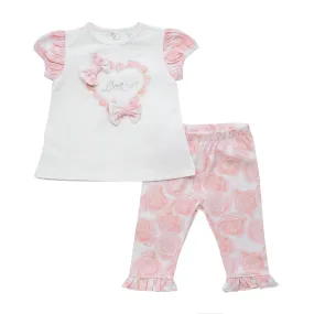 LITTLE A -Goldie Summer Bloom Rose Legging Set  - White