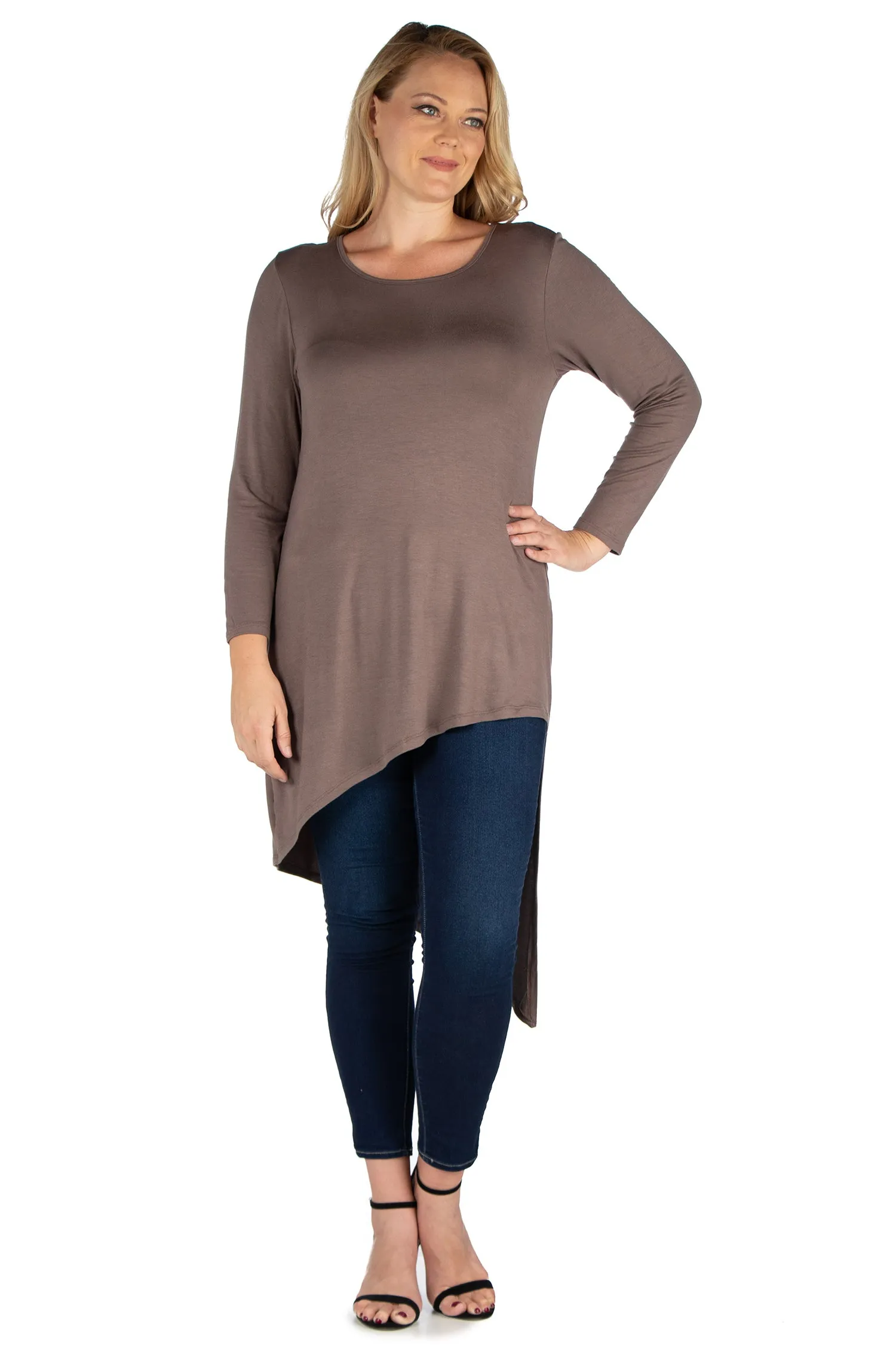 Long Sleeve Knee Length Asymmetrical Plus Size Tunic Top