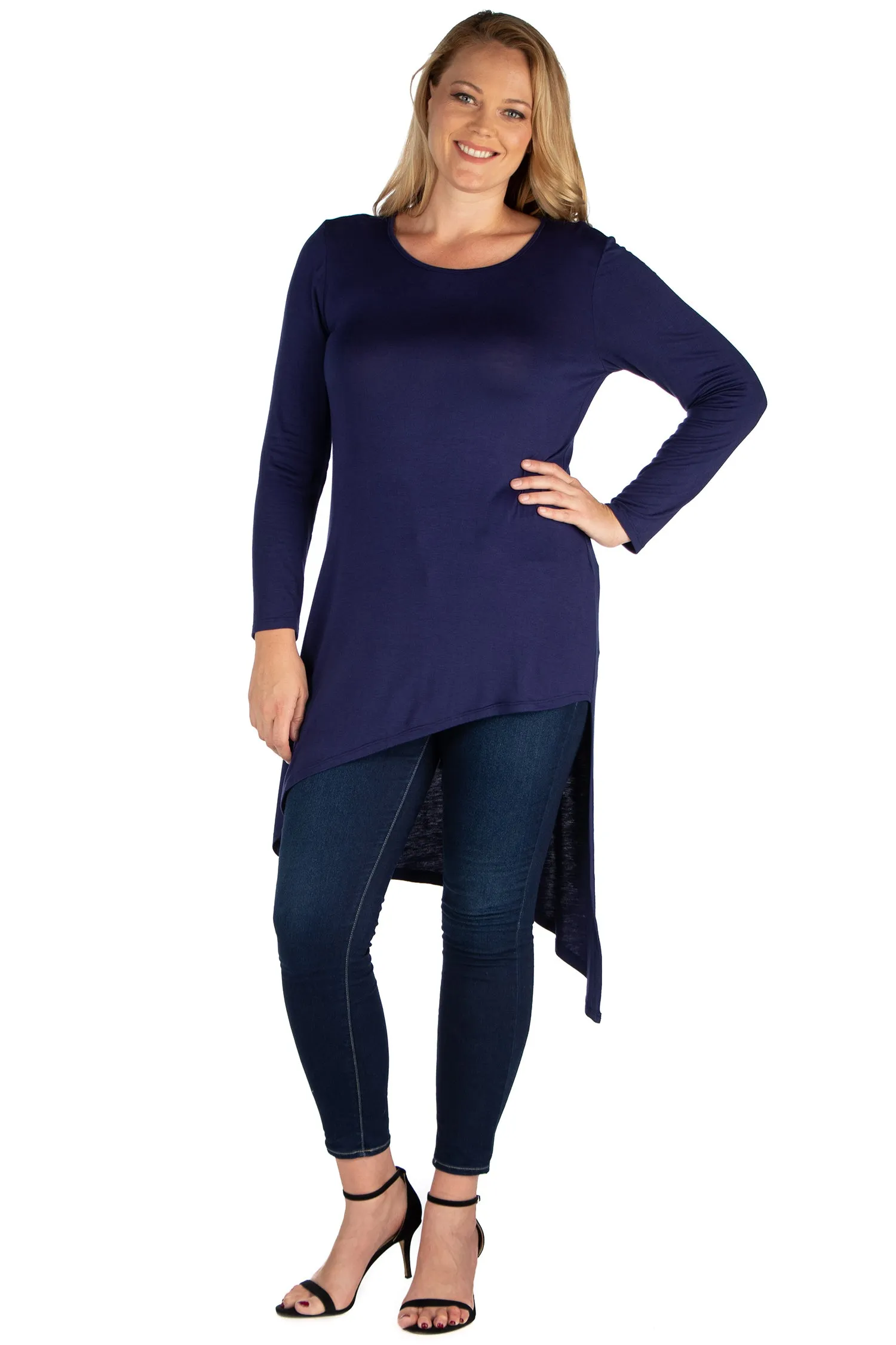 Long Sleeve Knee Length Asymmetrical Plus Size Tunic Top