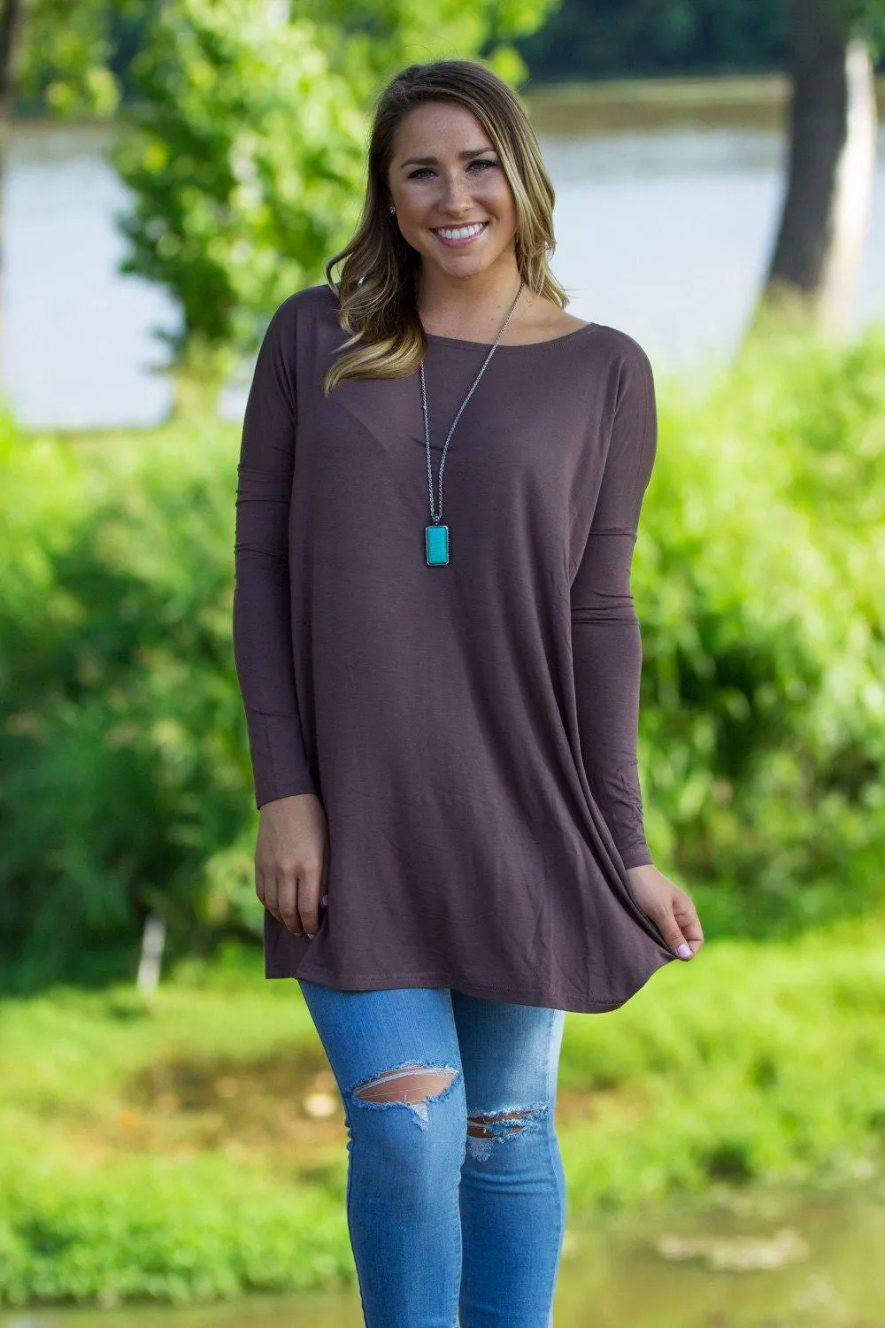 Long Sleeve Piko Tunic - Dark Brown