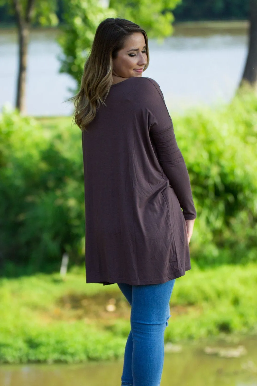 Long Sleeve Piko Tunic - Dark Brown