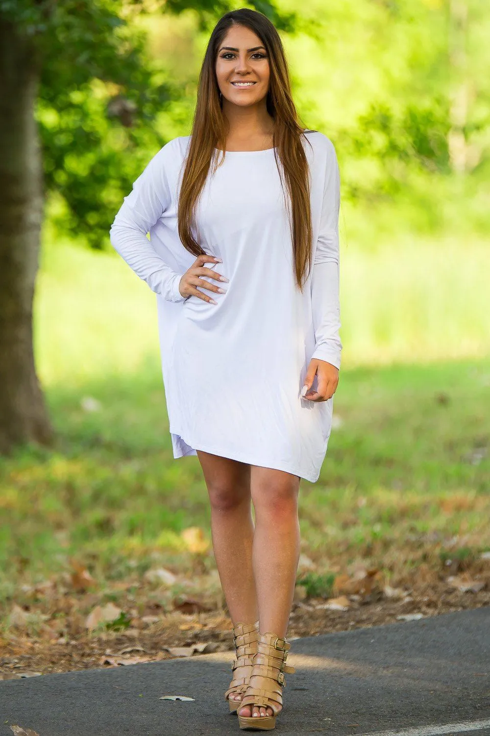 Long Sleeve Piko Tunic - White