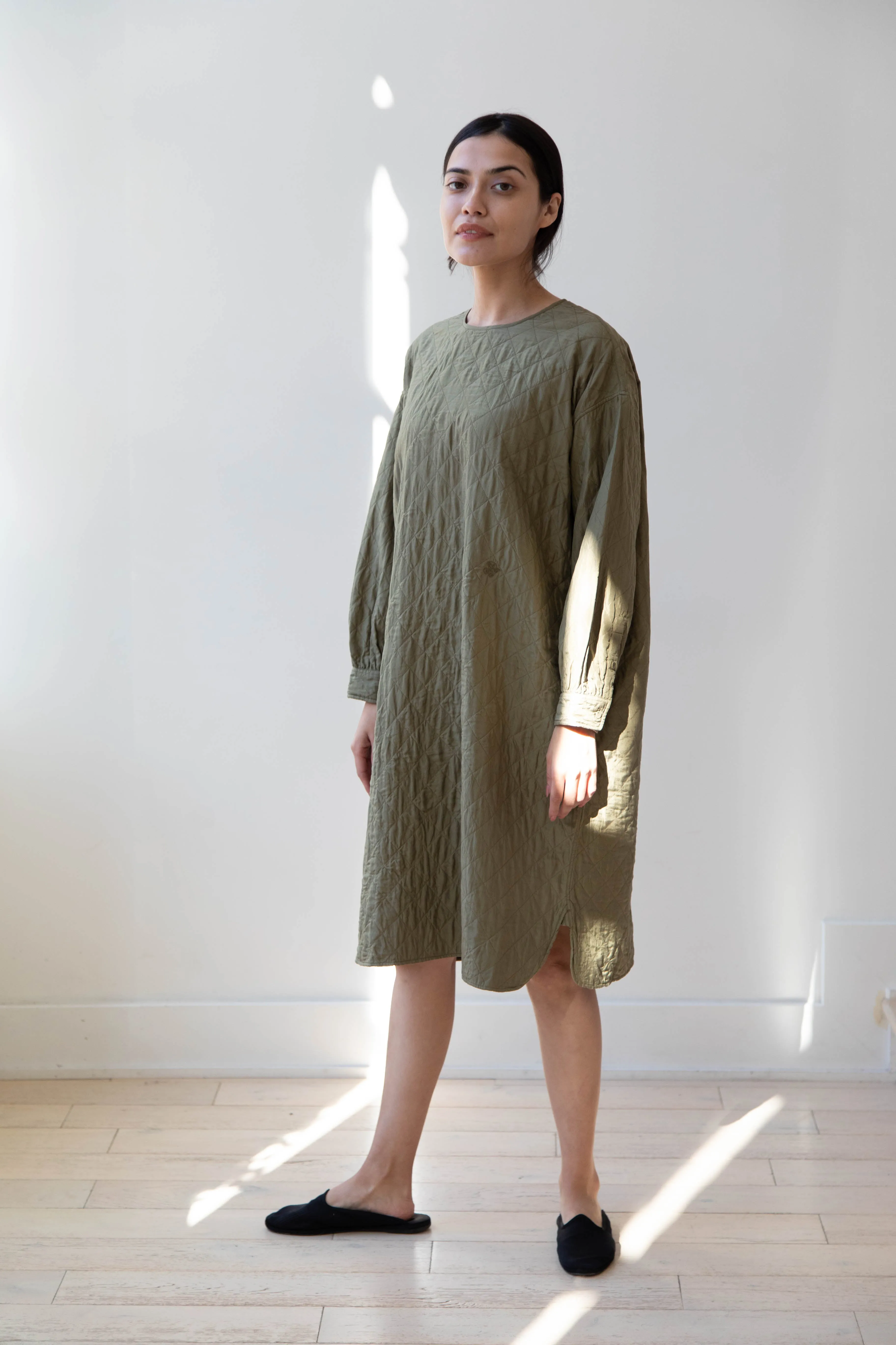 Maison de Soil Silk Crewneck Tunic Dress in Olive