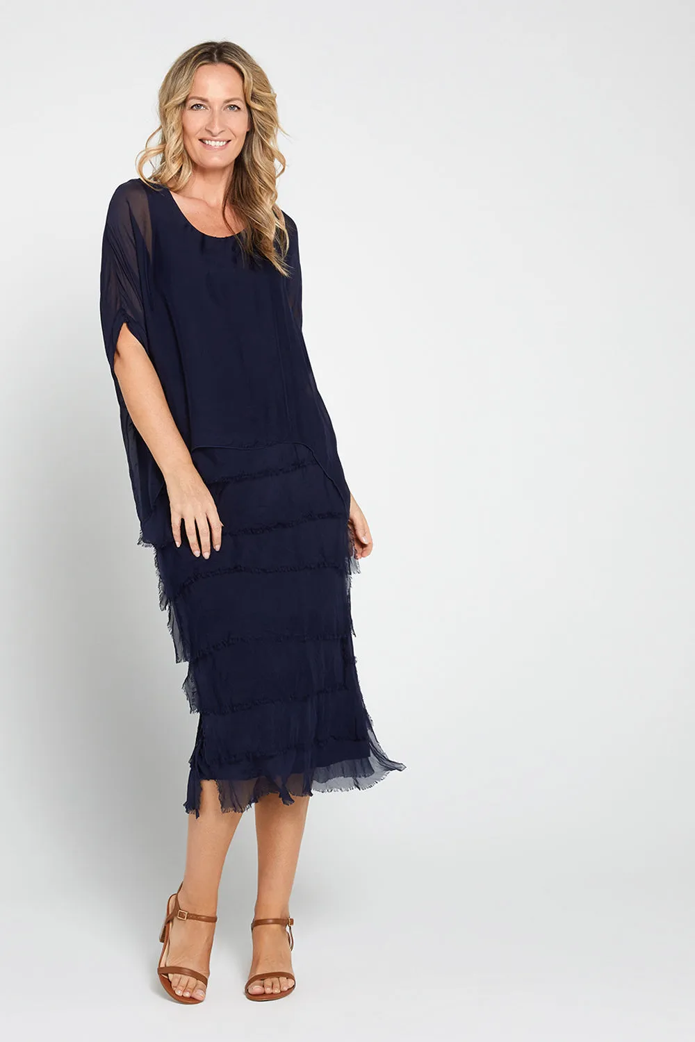 Margo Silk Dress - Navy