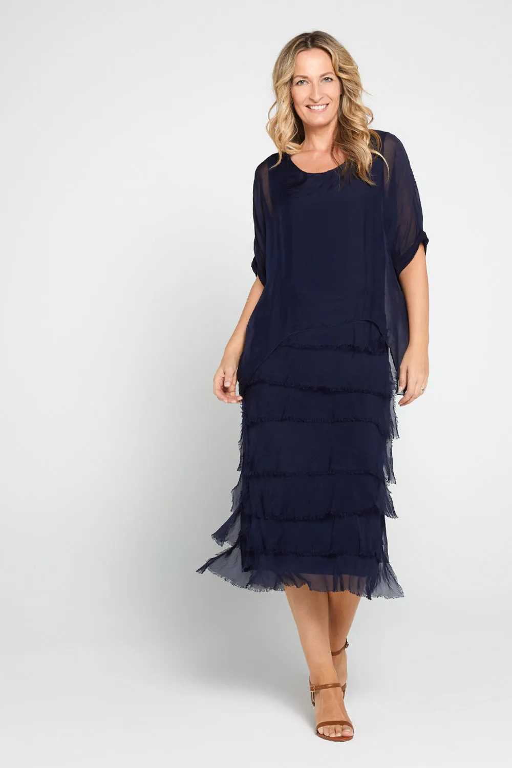 Margo Silk Dress - Navy