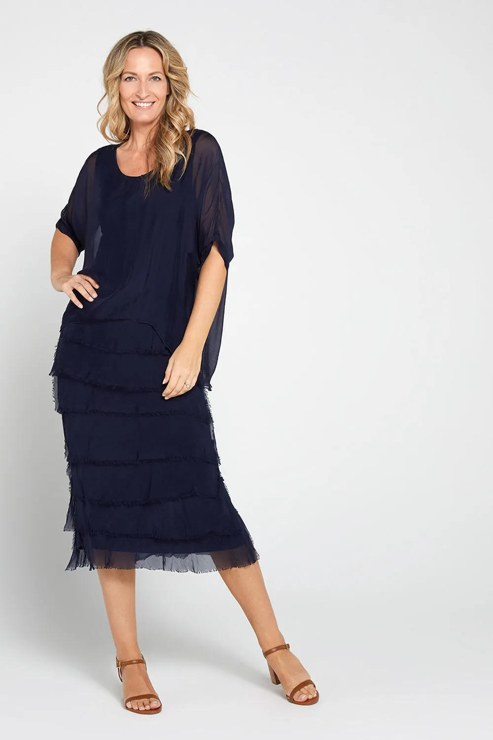 Margo Silk Dress - Navy