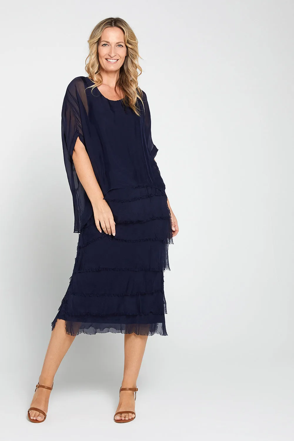 Margo Silk Dress - Navy