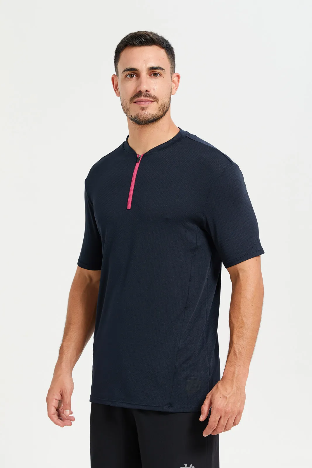 Men Black Plain Active Henley T-Shirt