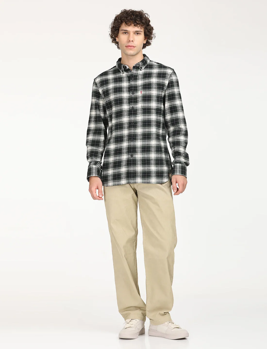 Men's Checkered Black Collar Neck Shacket