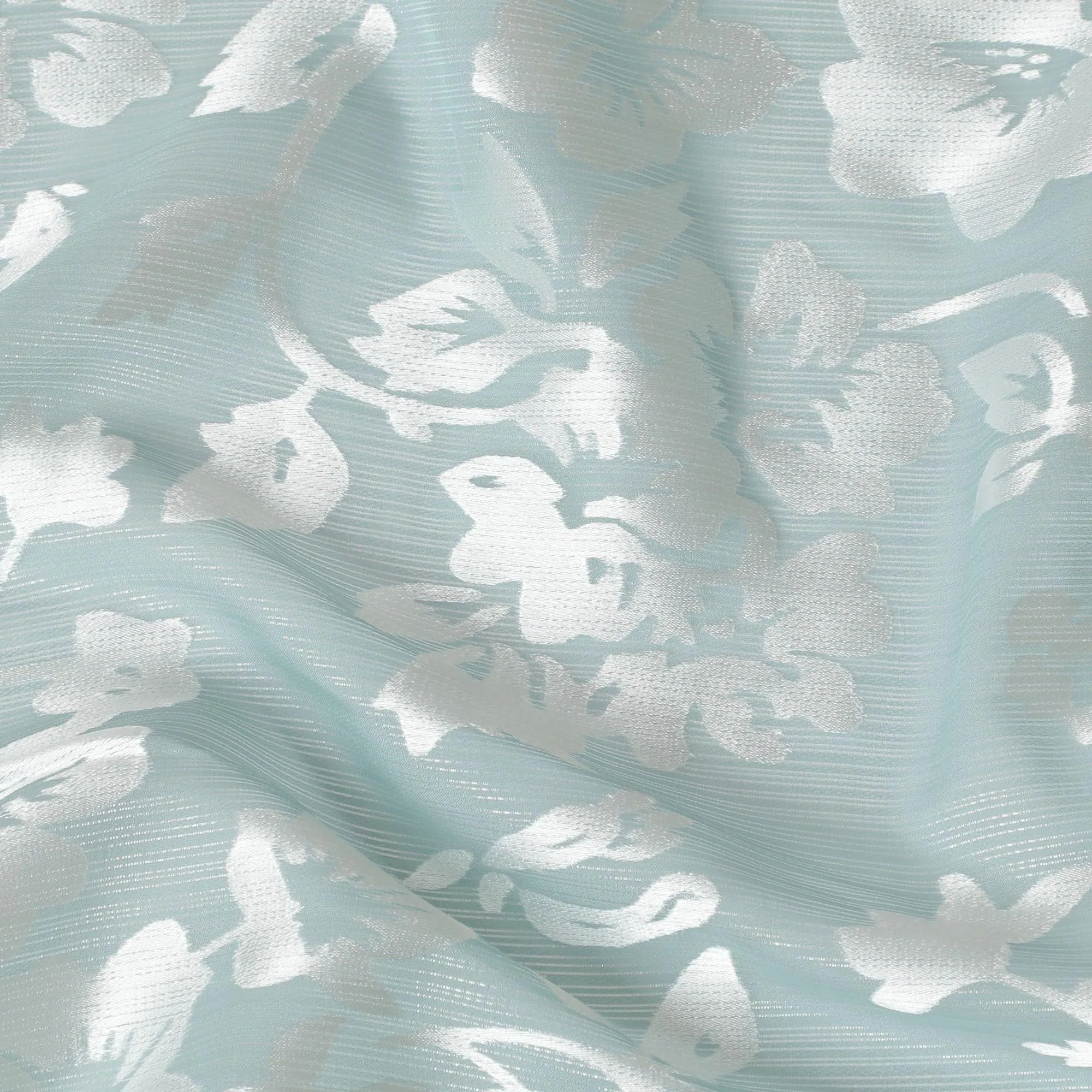 Mint blue Premim pure silk chiffon fabric with silver jacquard in floral design-D15316