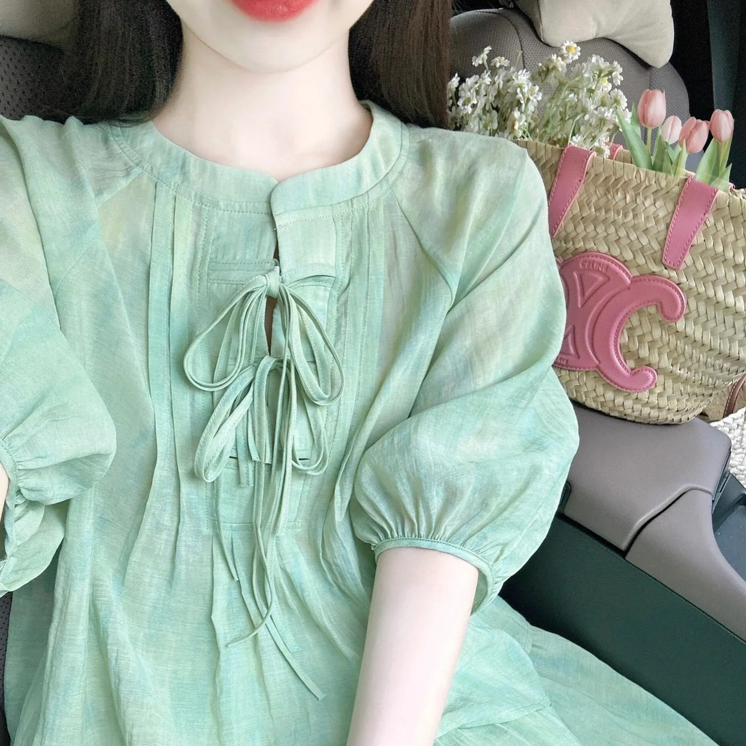 Mint Mambo Green New Chinese Style Fresh Tie-Dyed Dress Women's Summer Shirt Two-Piece Loose Long Skirt