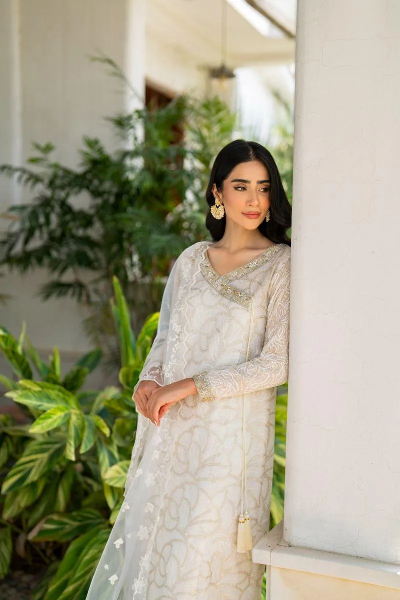 Natasha Kamal - Teya - white angrakha - Embroidered Chiffon lined with crepe de chin - 3 Piece