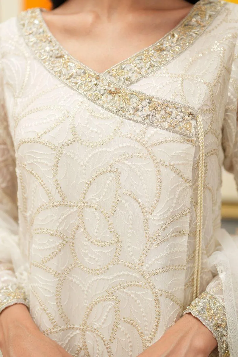 Natasha Kamal - Teya - white angrakha - Embroidered Chiffon lined with crepe de chin - 3 Piece