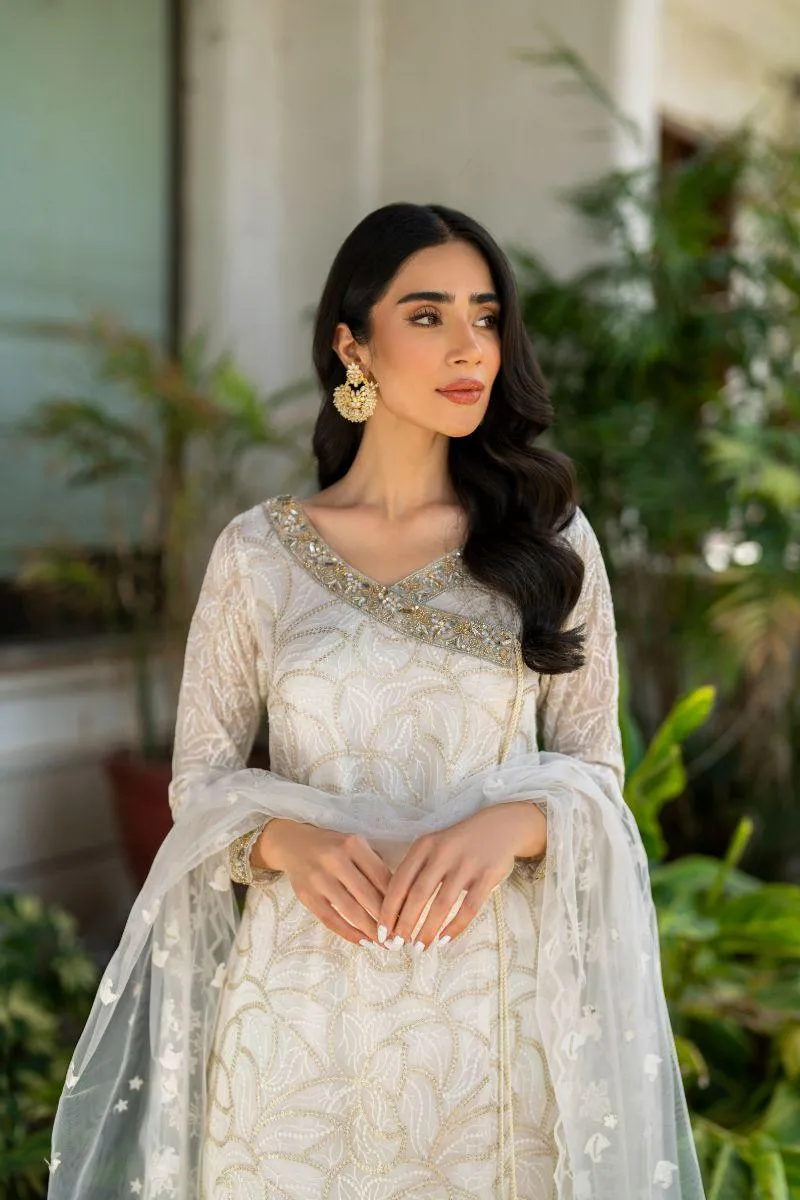 Natasha Kamal - Teya - white angrakha - Embroidered Chiffon lined with crepe de chin - 3 Piece