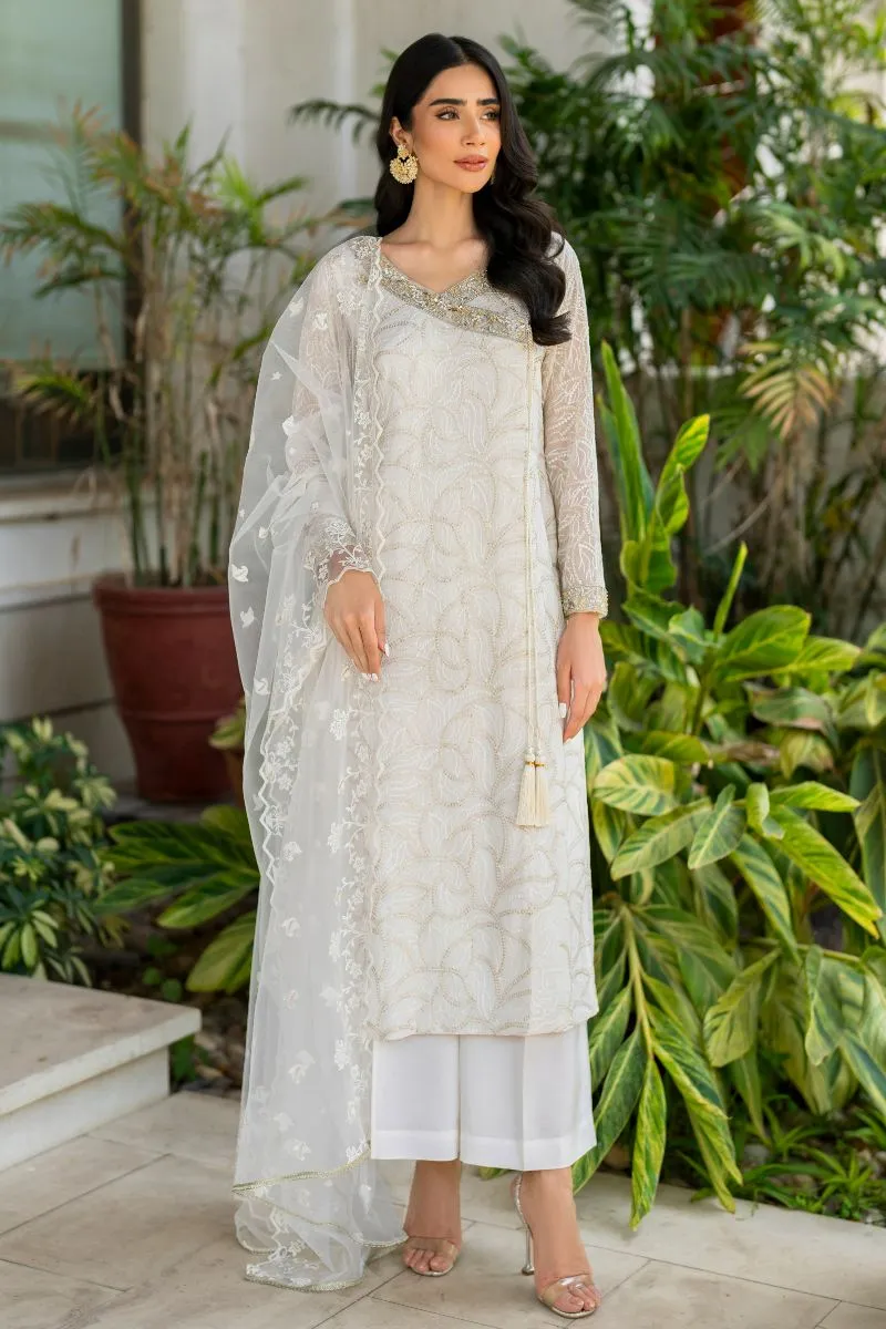 Natasha Kamal - Teya - white angrakha - Embroidered Chiffon lined with crepe de chin - 3 Piece