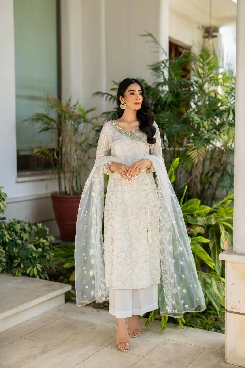 Natasha Kamal - Teya - white angrakha - Embroidered Chiffon lined with crepe de chin - 3 Piece