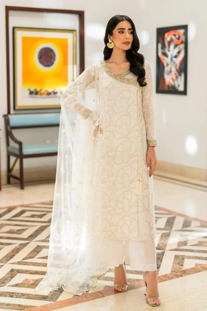 Natasha Kamal - Teya - white angrakha - Embroidered Chiffon lined with crepe de chin - 3 Piece