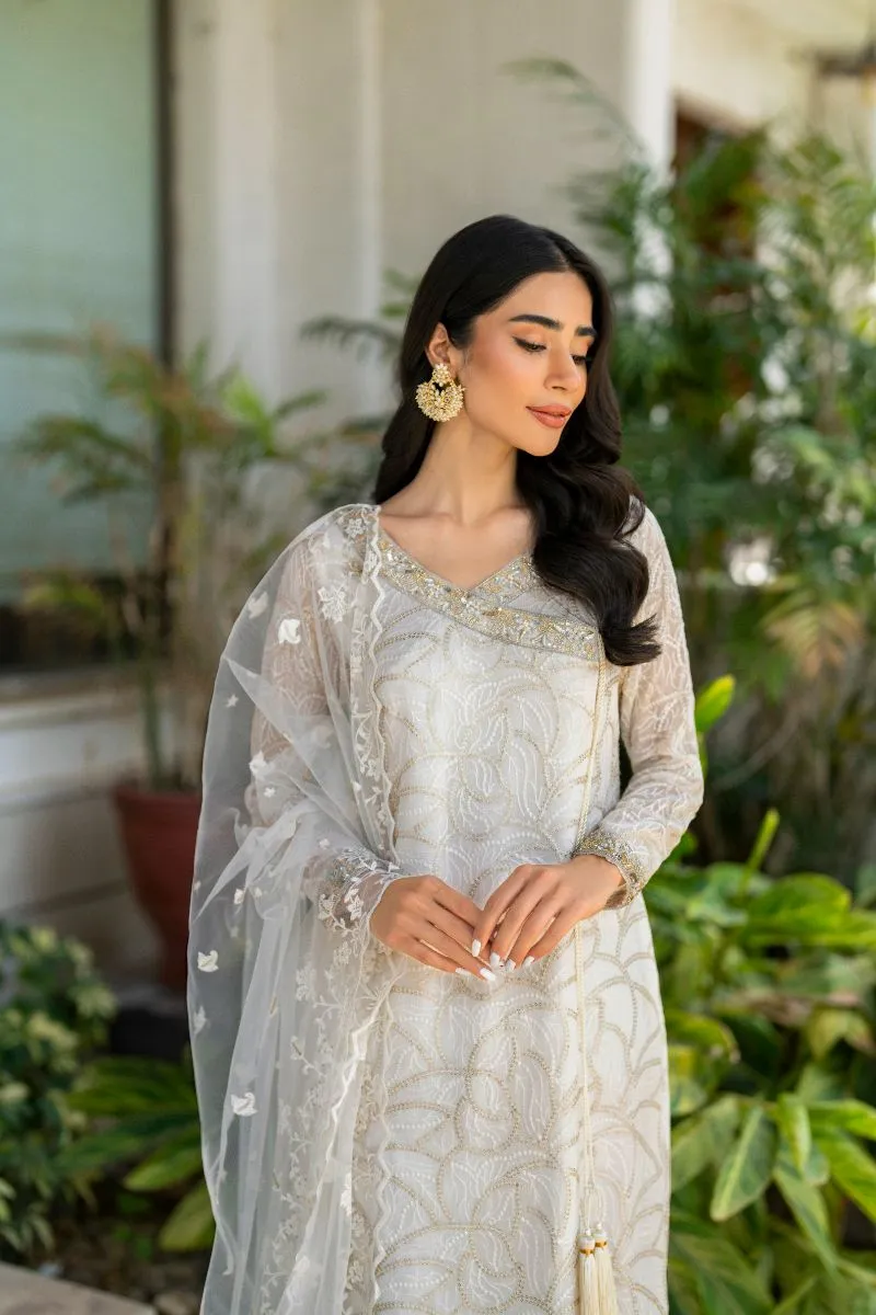 Natasha Kamal - Teya - white angrakha - Embroidered Chiffon lined with crepe de chin - 3 Piece