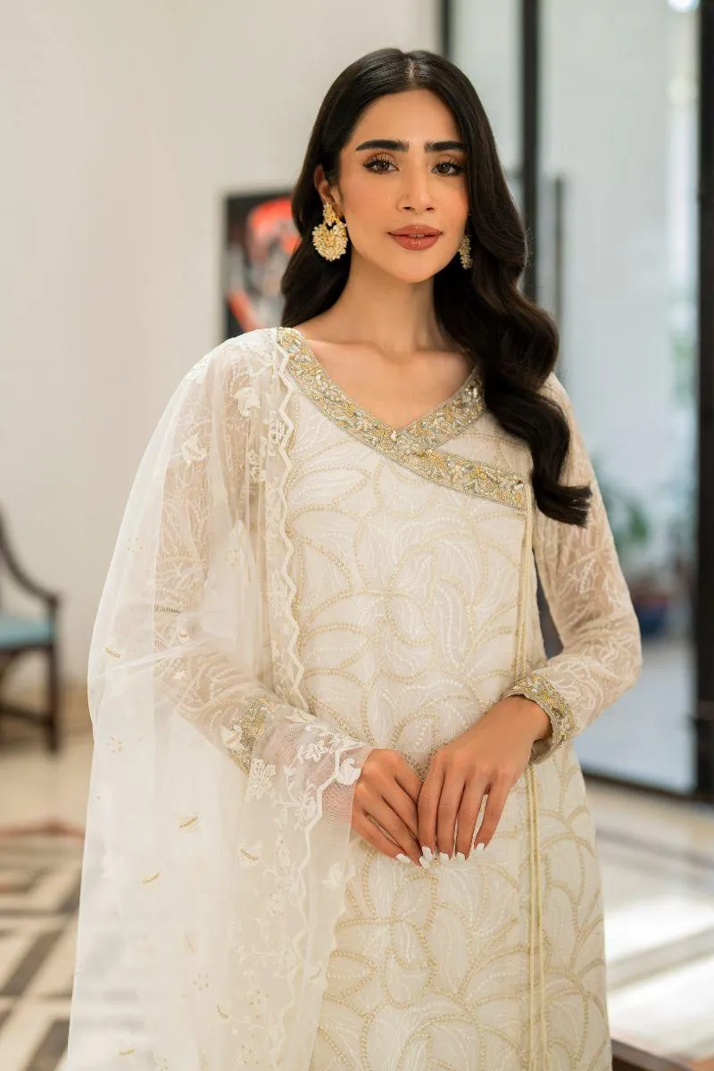 Natasha Kamal - Teya - white angrakha - Embroidered Chiffon lined with crepe de chin - 3 Piece