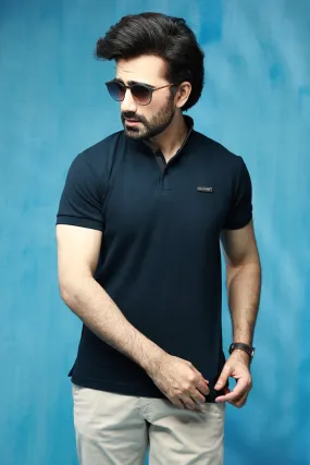 Navy Blue Mandarin Collar Polo Shirt  - S22 - MP0099R