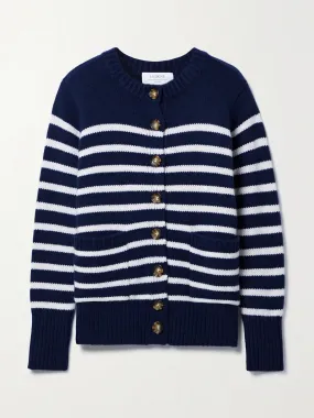 Navy striped wool and cashmere-blend cardigan