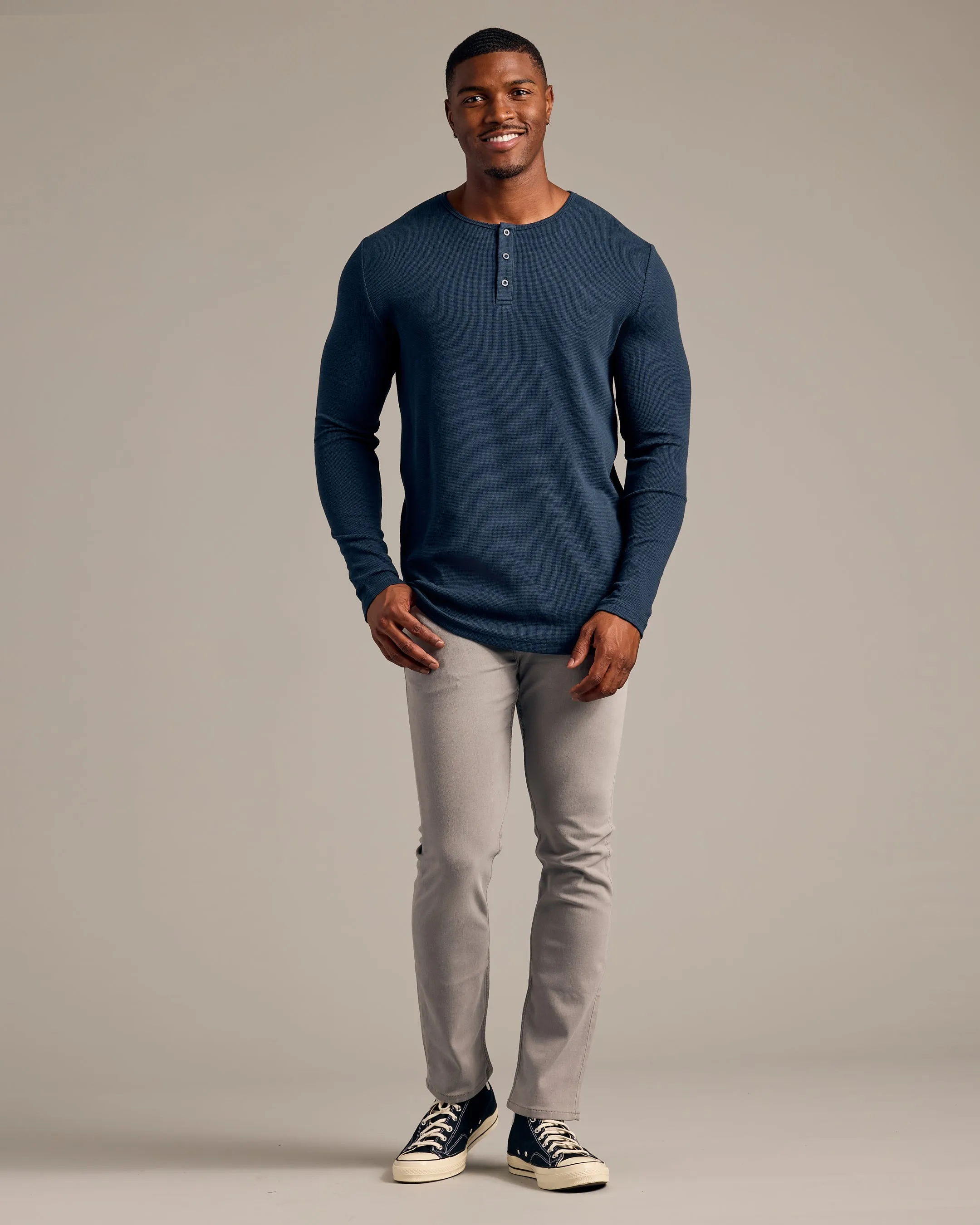 Navy Tall Waffle Long Sleeve Henley