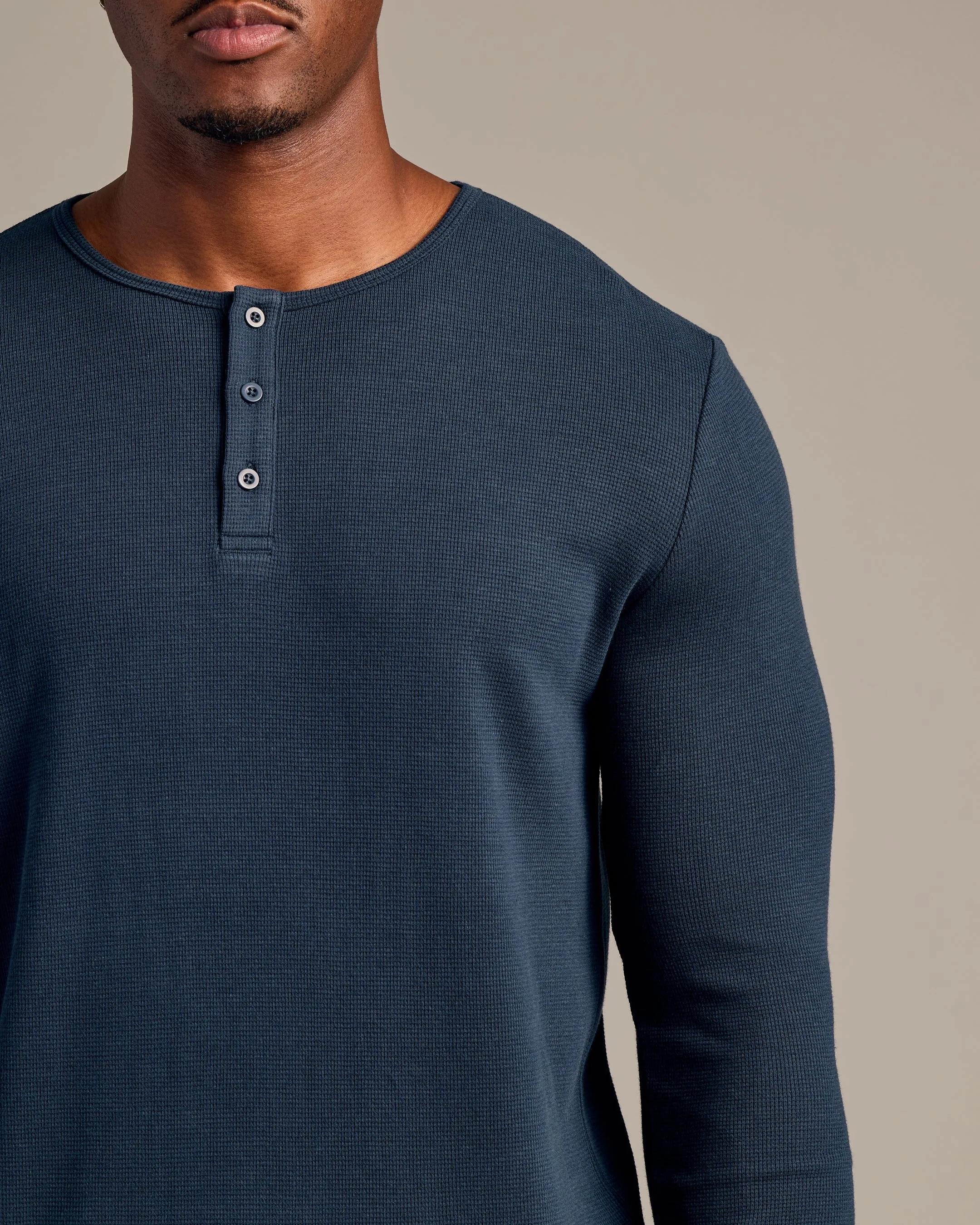 Navy Tall Waffle Long Sleeve Henley