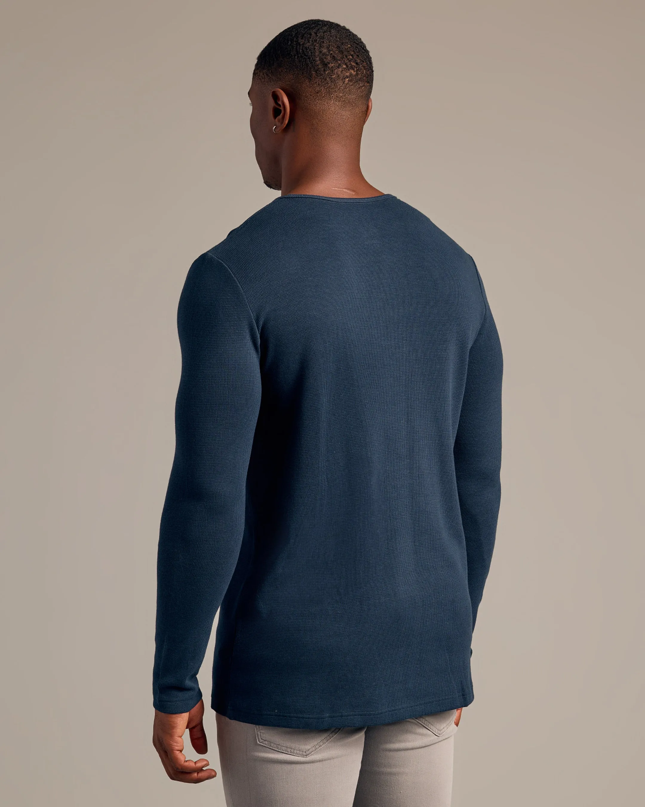 Navy Tall Waffle Long Sleeve Henley