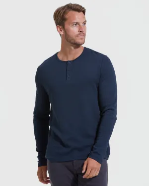 Navy Waffle Long Sleeve Henley