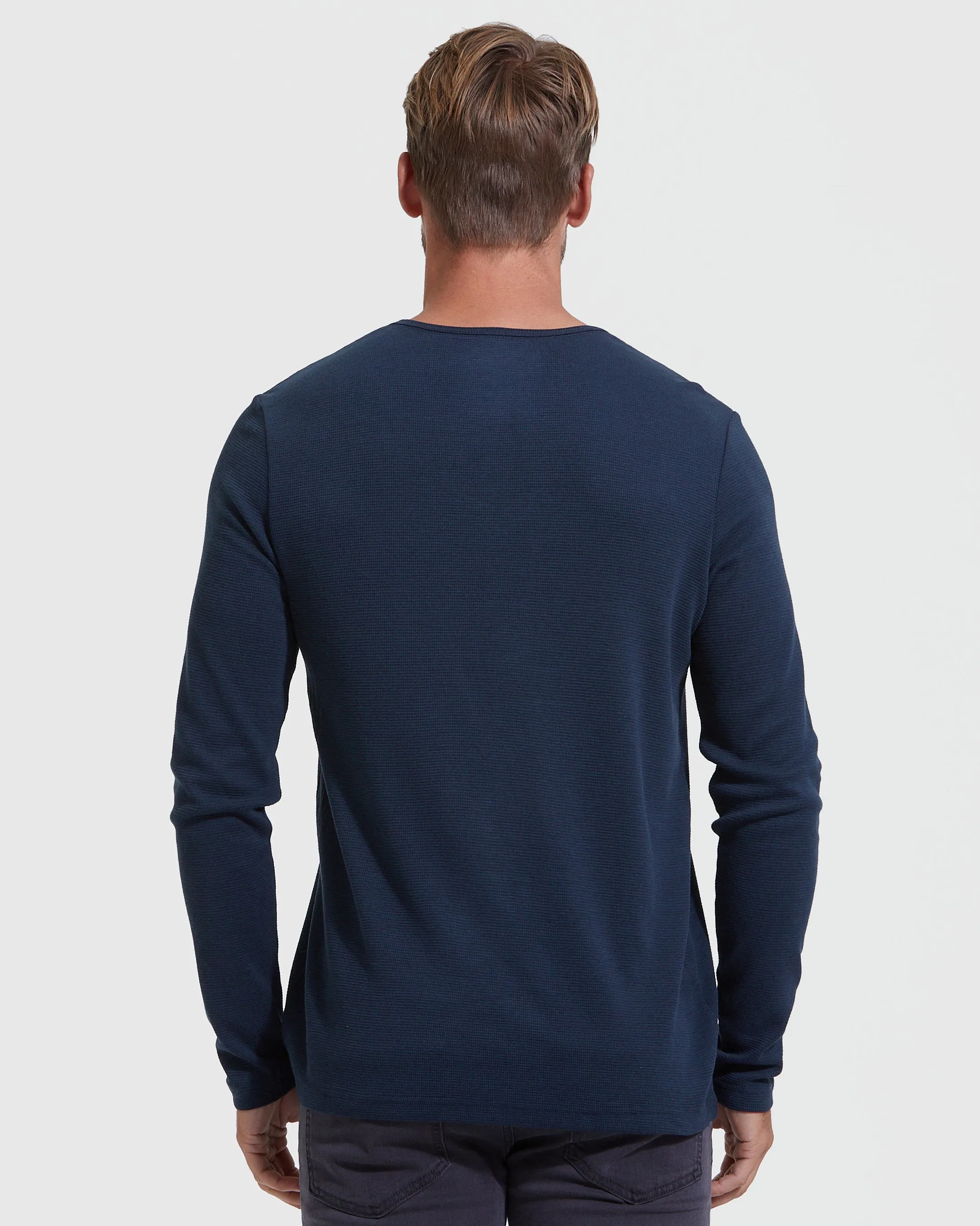 Navy Waffle Long Sleeve Henley