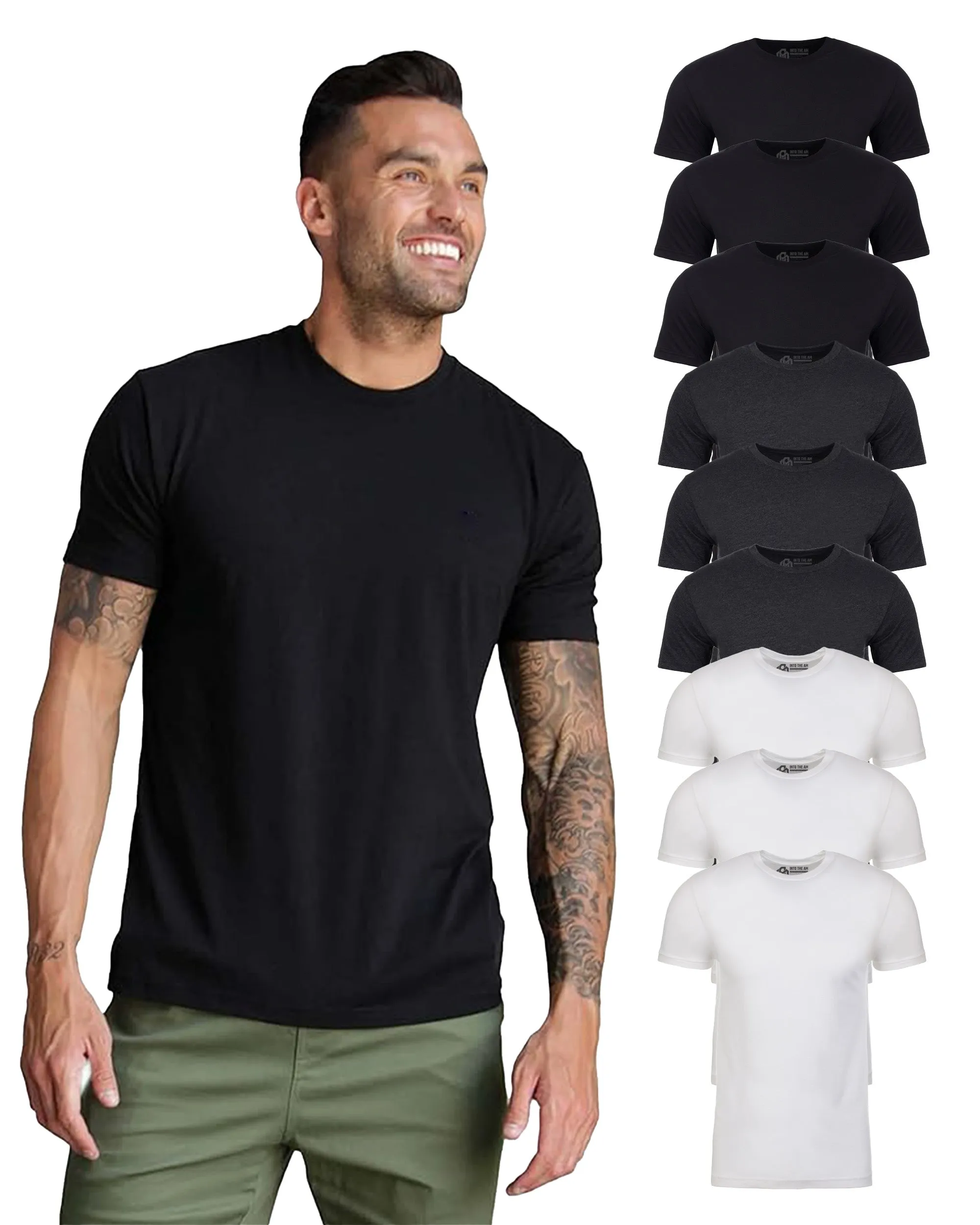 Non-Branded Basic Tee 9-Pack (Black/Black/Black/Charcoal/Charcoal/Charcoal/White/White/White)