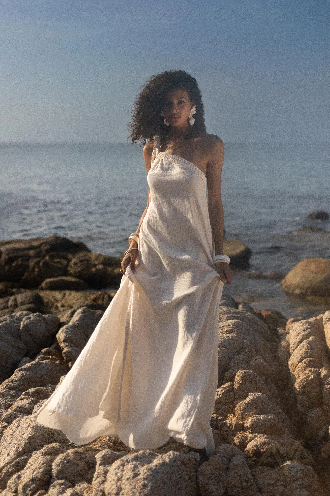 Off-White Aurora Greek Goddess Dress • Greek Gown Toga Dress • Asymmetrical One Shoulder Dress