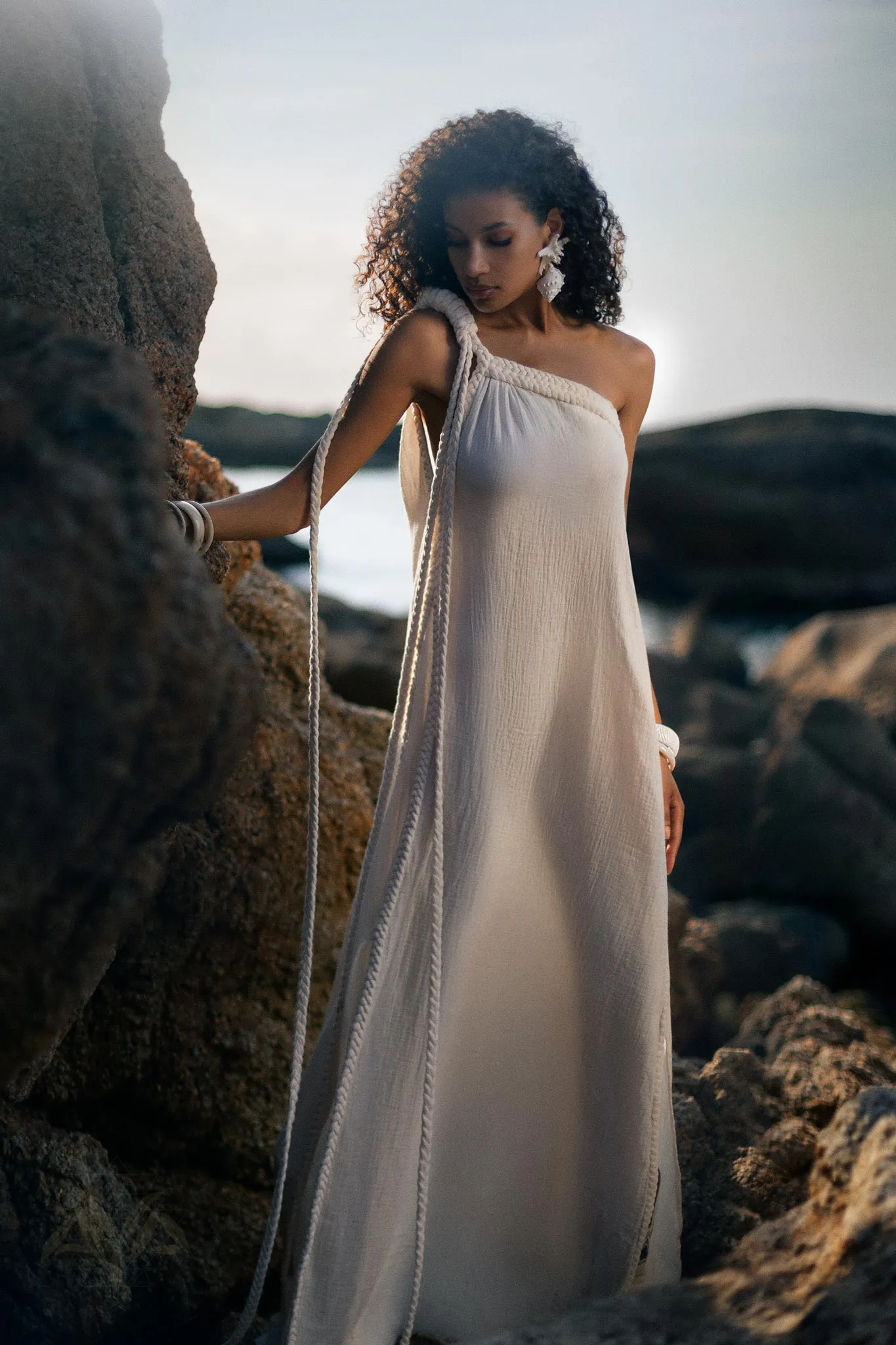 Off-White Aurora Greek Goddess Dress • Greek Gown Toga Dress • Asymmetrical One Shoulder Dress