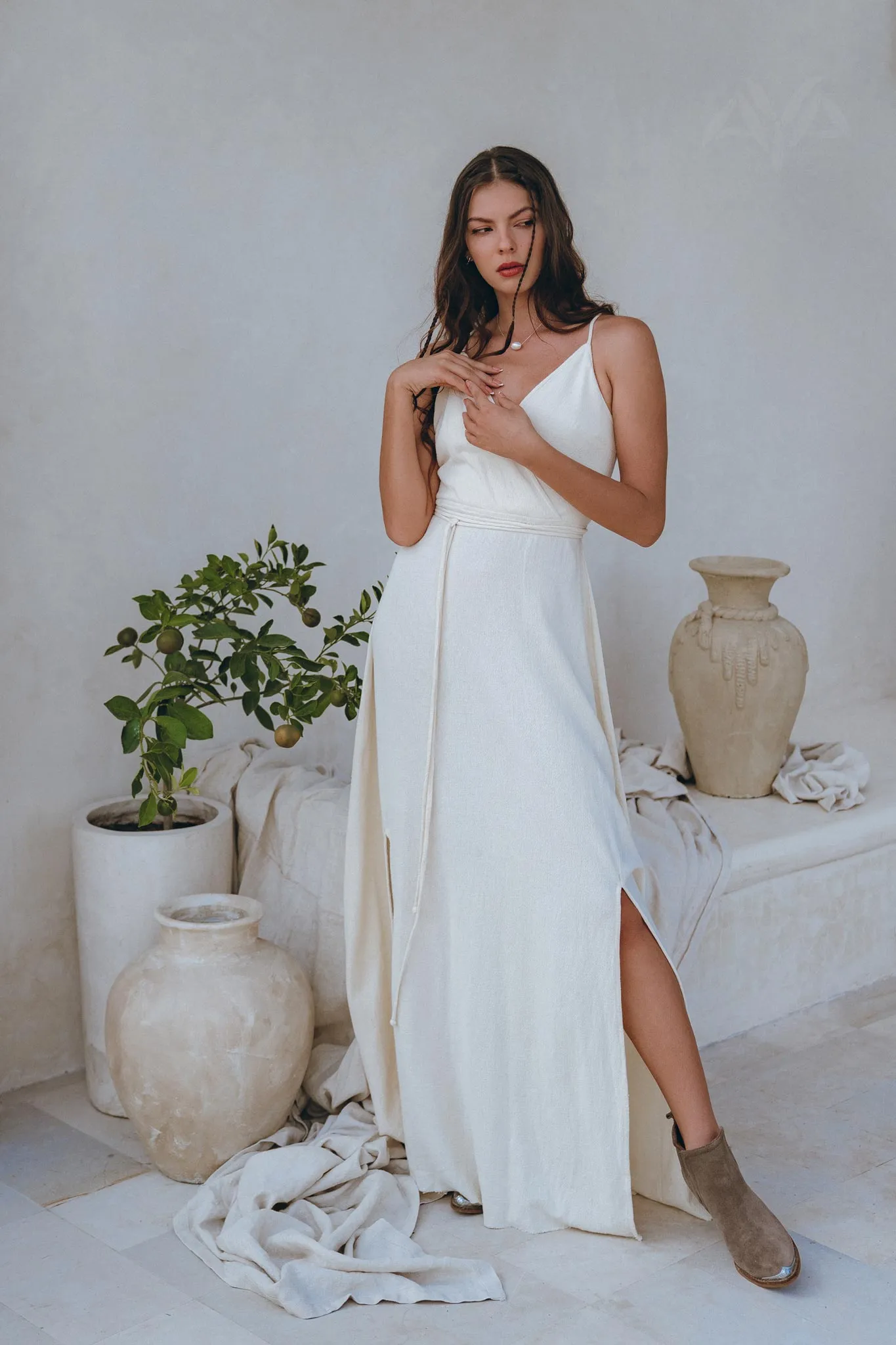 Off-White Simple Boho Wedding Dress