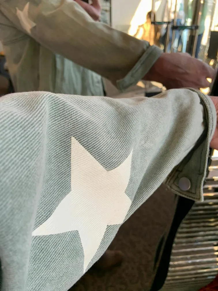 Olive Oversized Star Print Denim Shacket