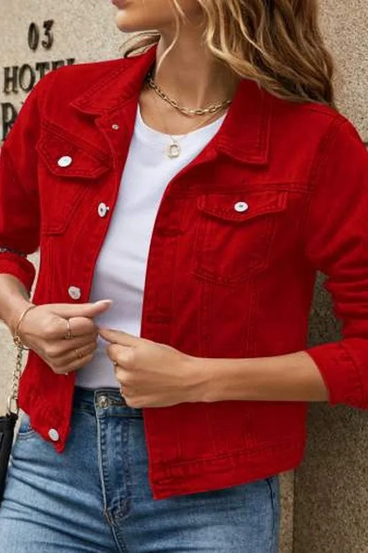 On A Road Trip Short Denim Shacket Red