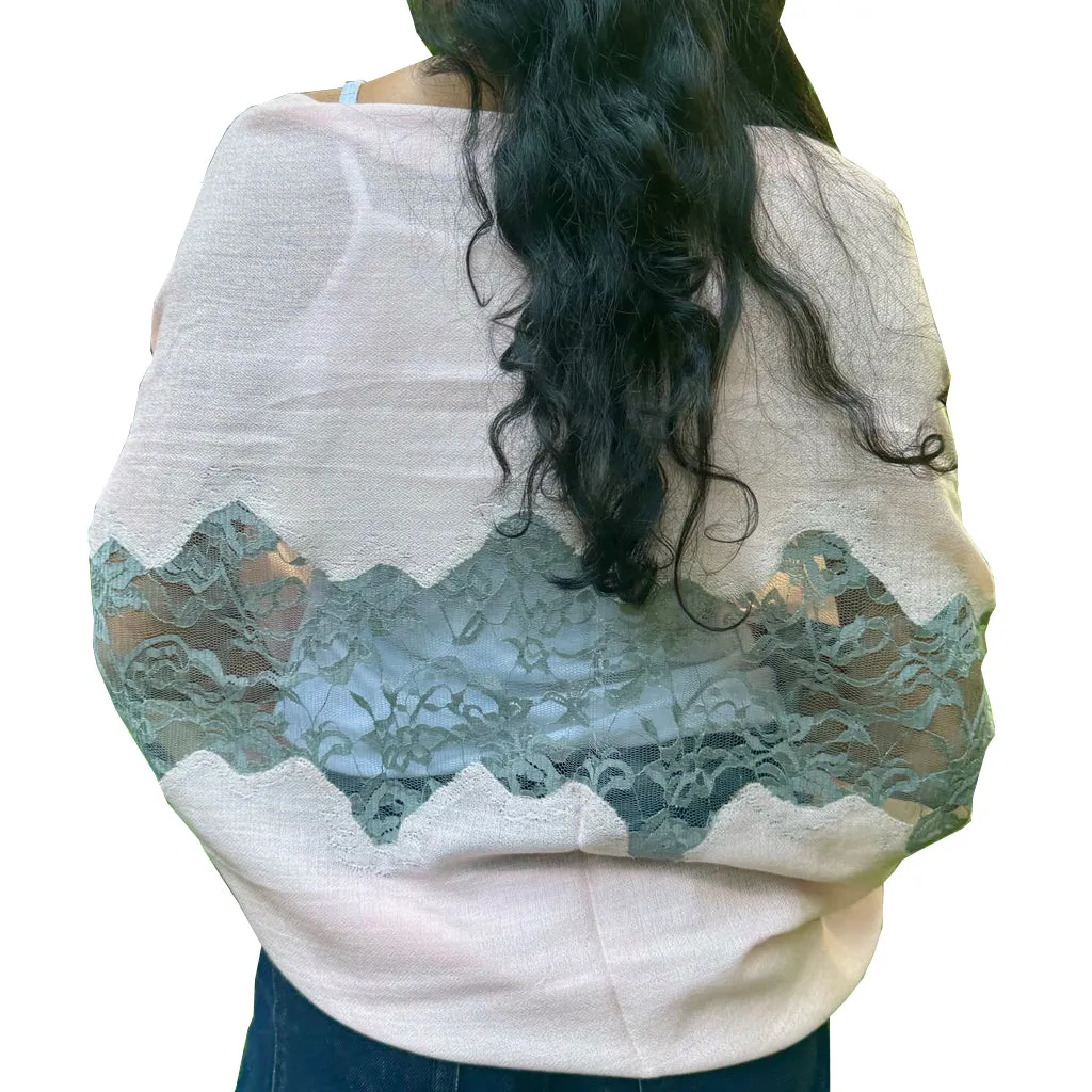 Osterville Dusk Pink Pashmina Stole with Grey lace insert