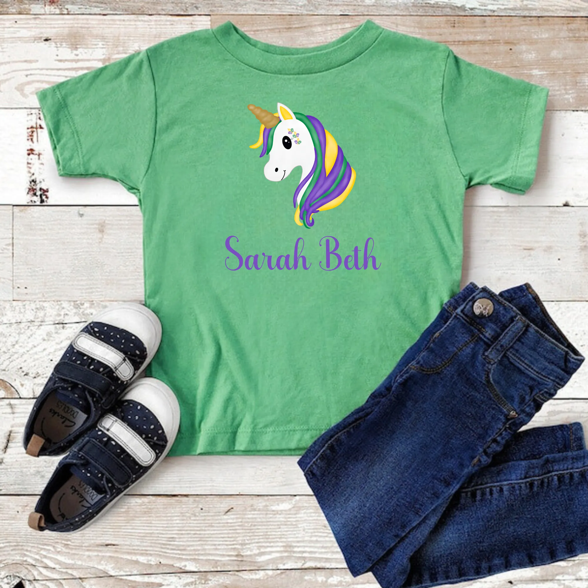 Personalized Mardi Gras Unicorn Shirt for Girls