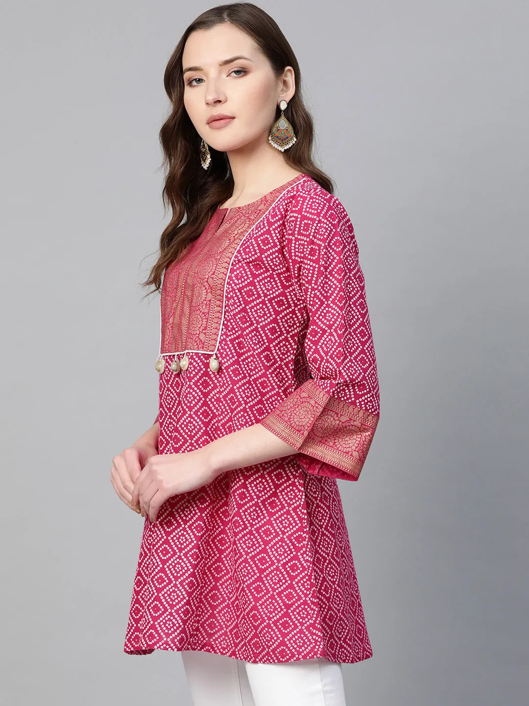 Pink & White Bandhej Print Tunic