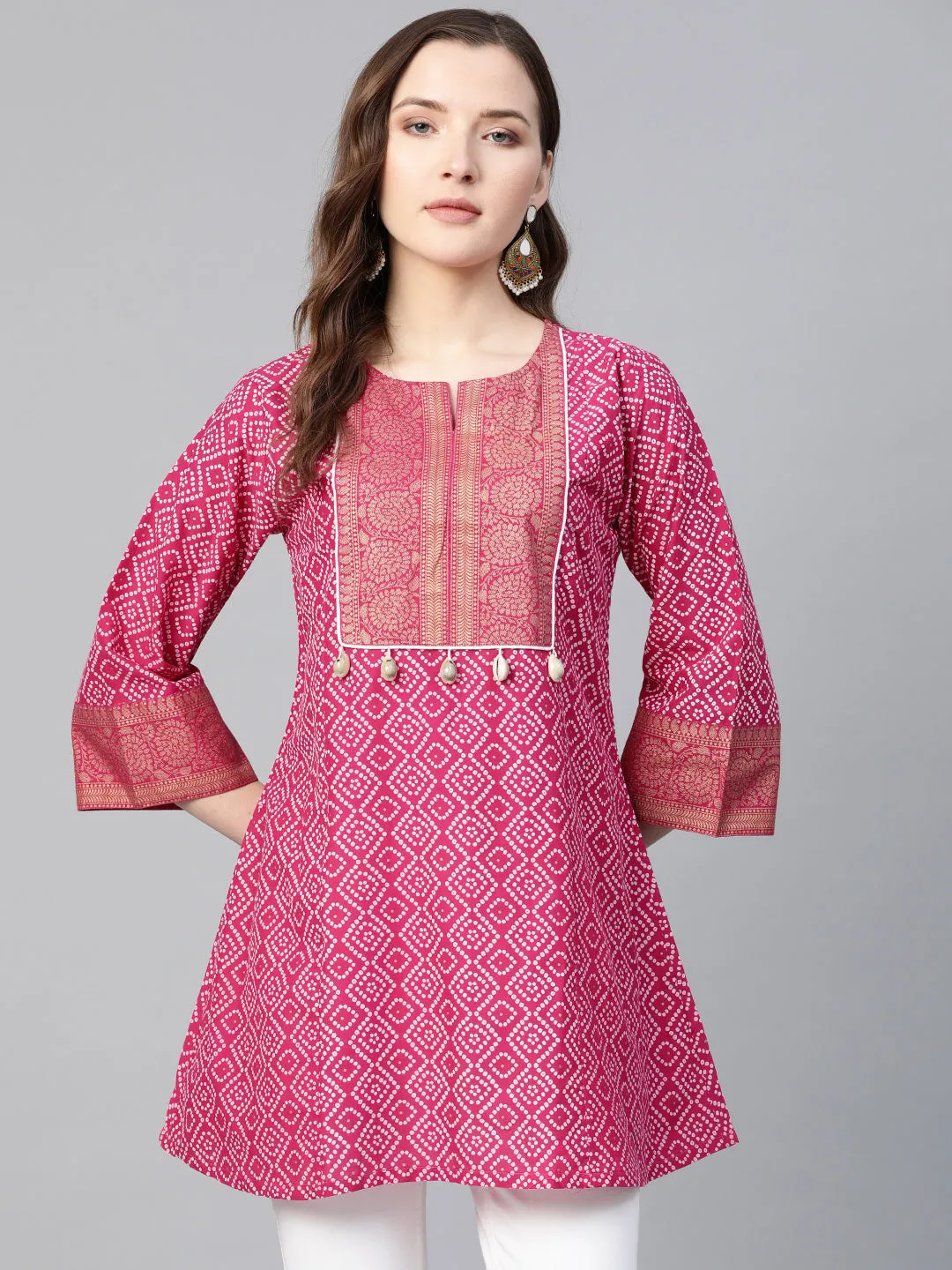 Pink & White Bandhej Print Tunic